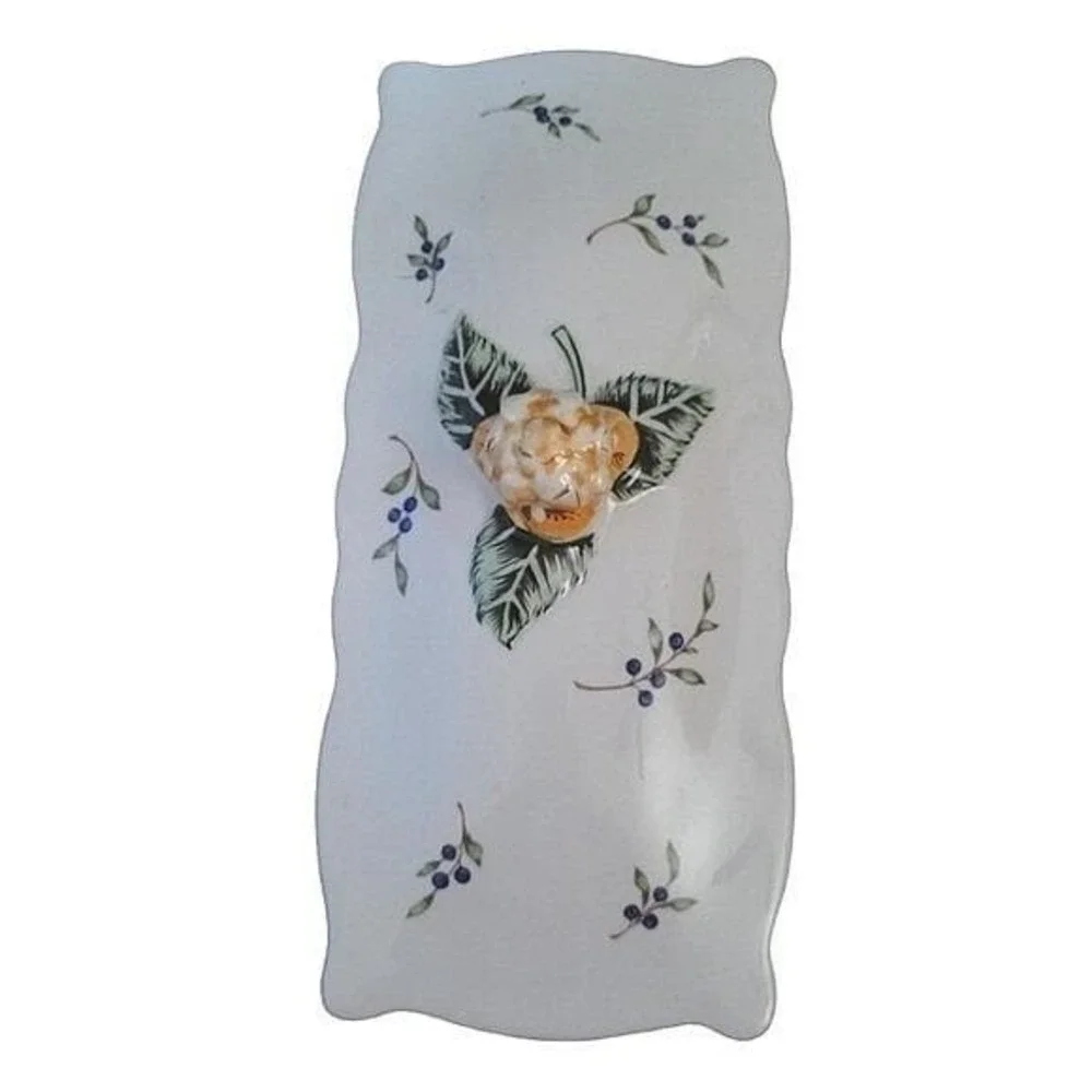 Princess House Vintage‎ Garden Ceramic Flower Frog Trinket Box Rose Finial 3pc